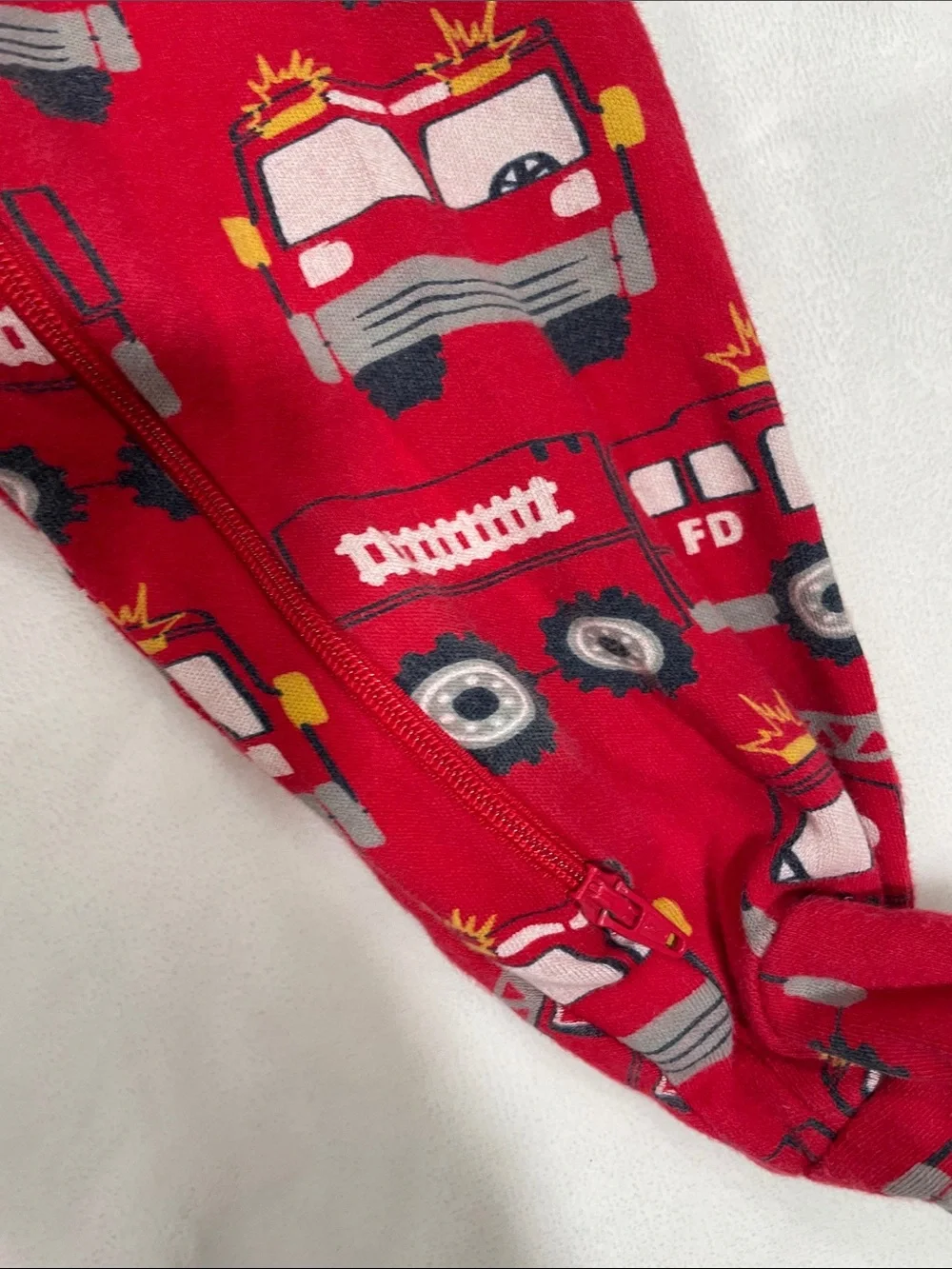 Kids One-Piece Footed Pajama - Red Fire Truck & White Construction Prints